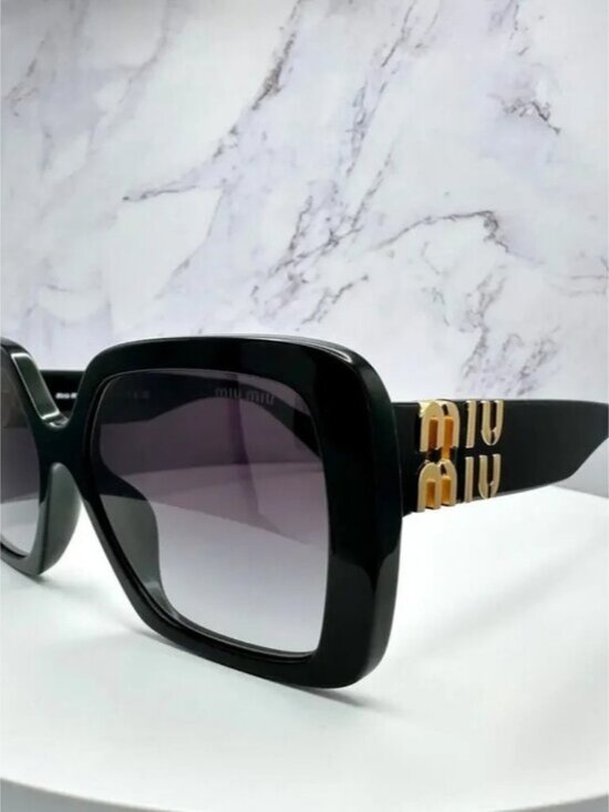 Miu Miu Black Oversized Square Sunglasses with Gold Logo main image 4